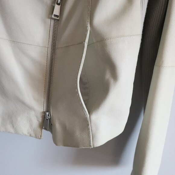 Vince Sz M Classic Cream Goat Leather Moto Asymmetrical Full‎ Zip Luxury Jacket - Picture 11 of 16